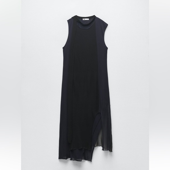Zara COMBINATION KNIT DRESS. Blue/Black. Size S. New with Tags. - Picture 4 of 5